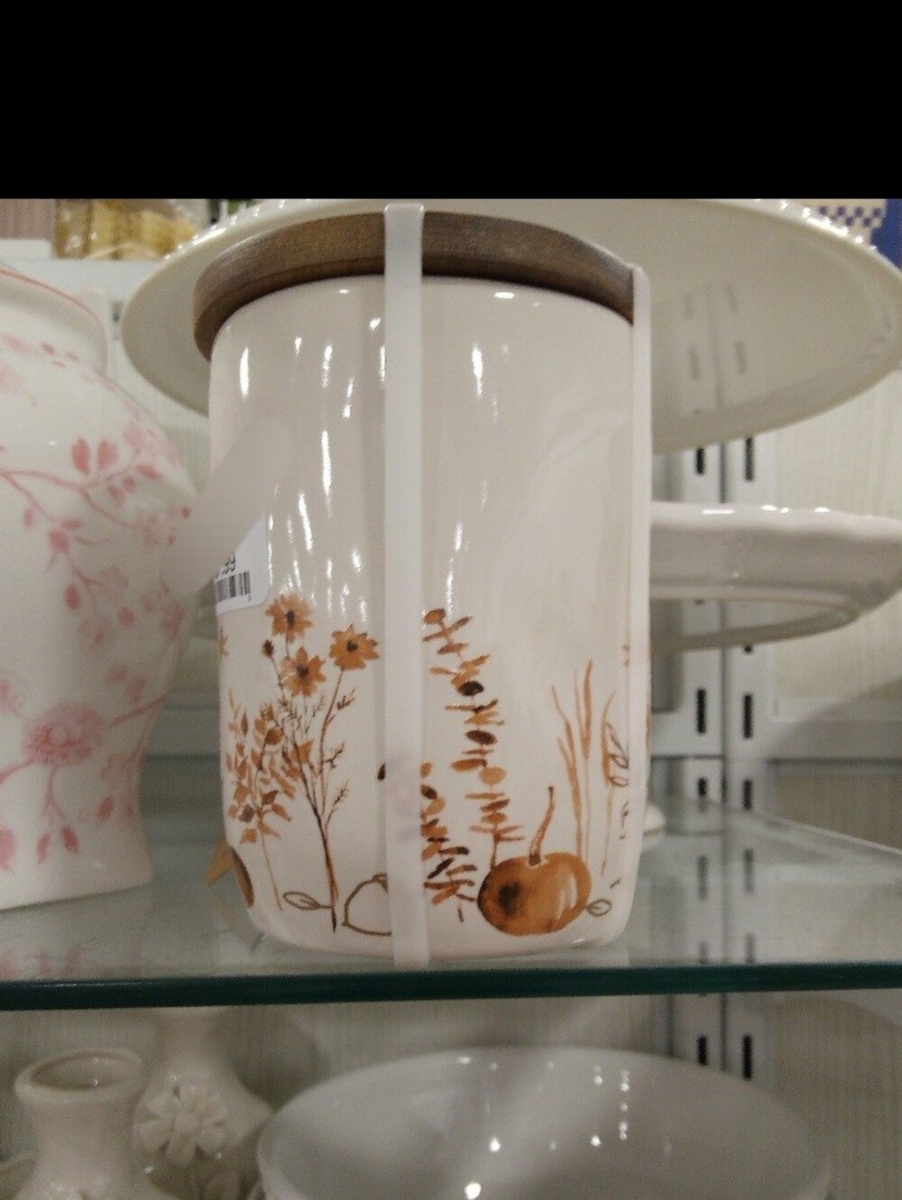 Rae Dunn Grateful & Blessed White Ceramic Mug with Autumn Pumpkins- Wood Top - Picture 2 of 2